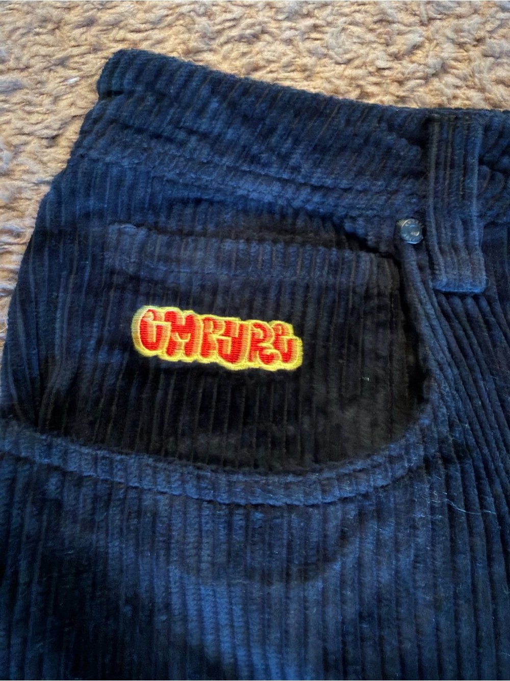 Empyre Black Corduroy Pants with Embroidered Logo Patches - Picture 3 of 4